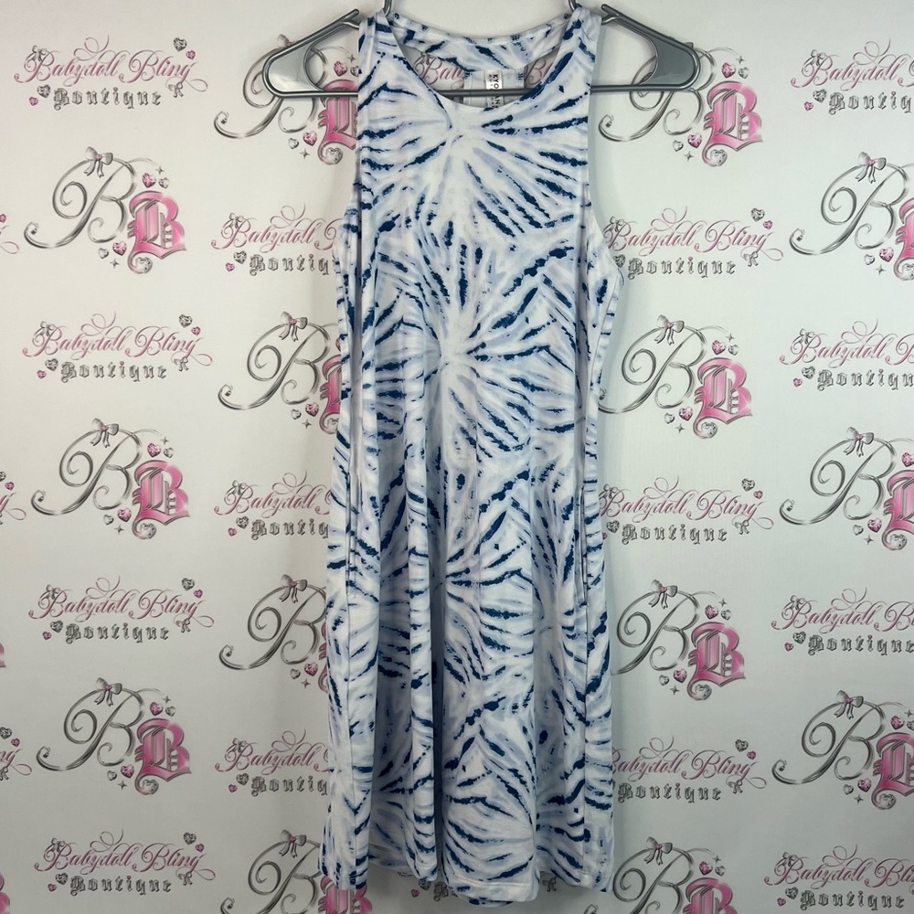 Kyodan dress tie dye firework 🎆 printed Blue and White Tie-Dye mini dress